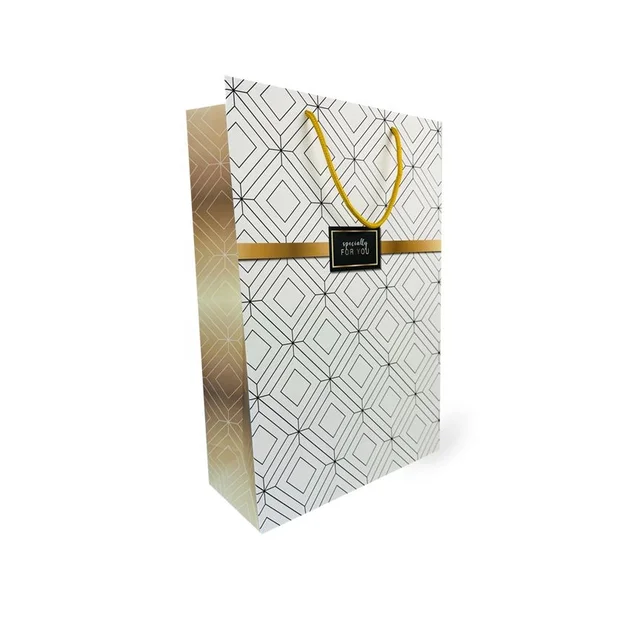 Ecological square bottom brown ivory board paper bags fancy wedding party giveaway custom logo shopping white card paper bag