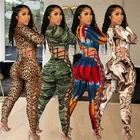 Women Spring New Design Long Sleeve Sexy Low-cut Lace-up Large Size Tight Printing Jumpsuit