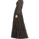 Gown Elegant Modest V Neck Long Sleeves Floral Print Tiered Ruffles Evening Ball Gown Chiffon Party Dresses