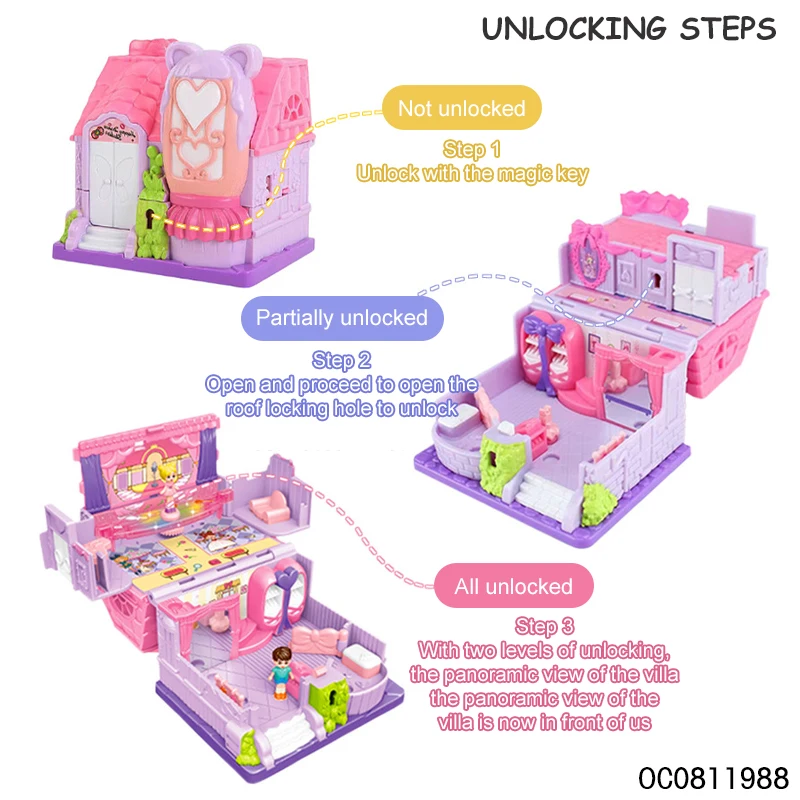 Hot sale pink miniature girl doll house diy toys kids for girls accessories