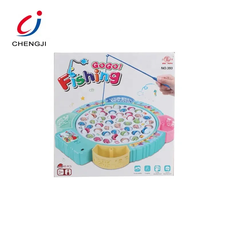 Chengji high quality cheap price children electric new kids fishing toy rotating electric music fishing game toy