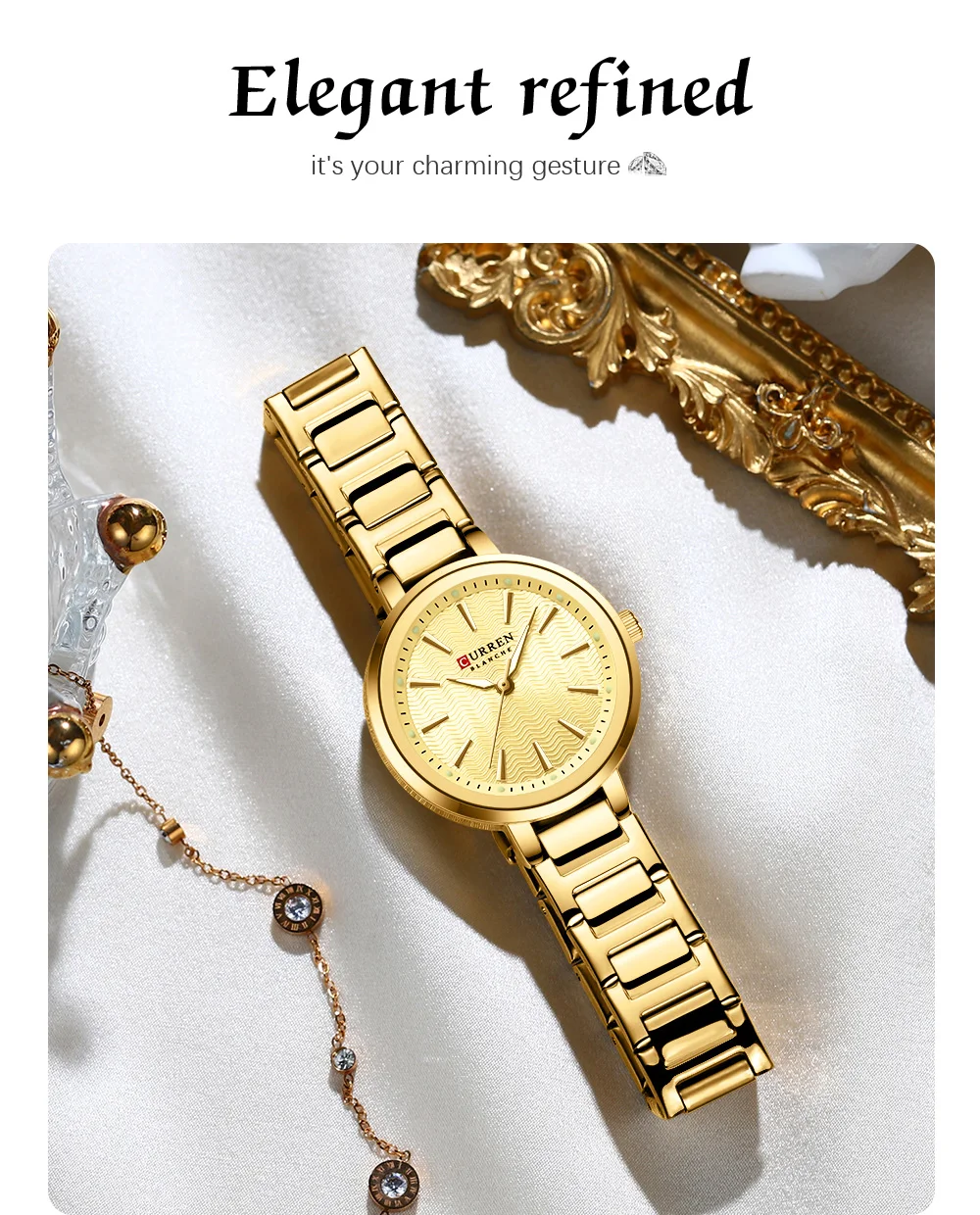 CURREN 9109 Luxury Fashion Luminous Hands Women Wristwatch Stainless Steel Strap Waterproof Watches Quartz Movement Top Watch