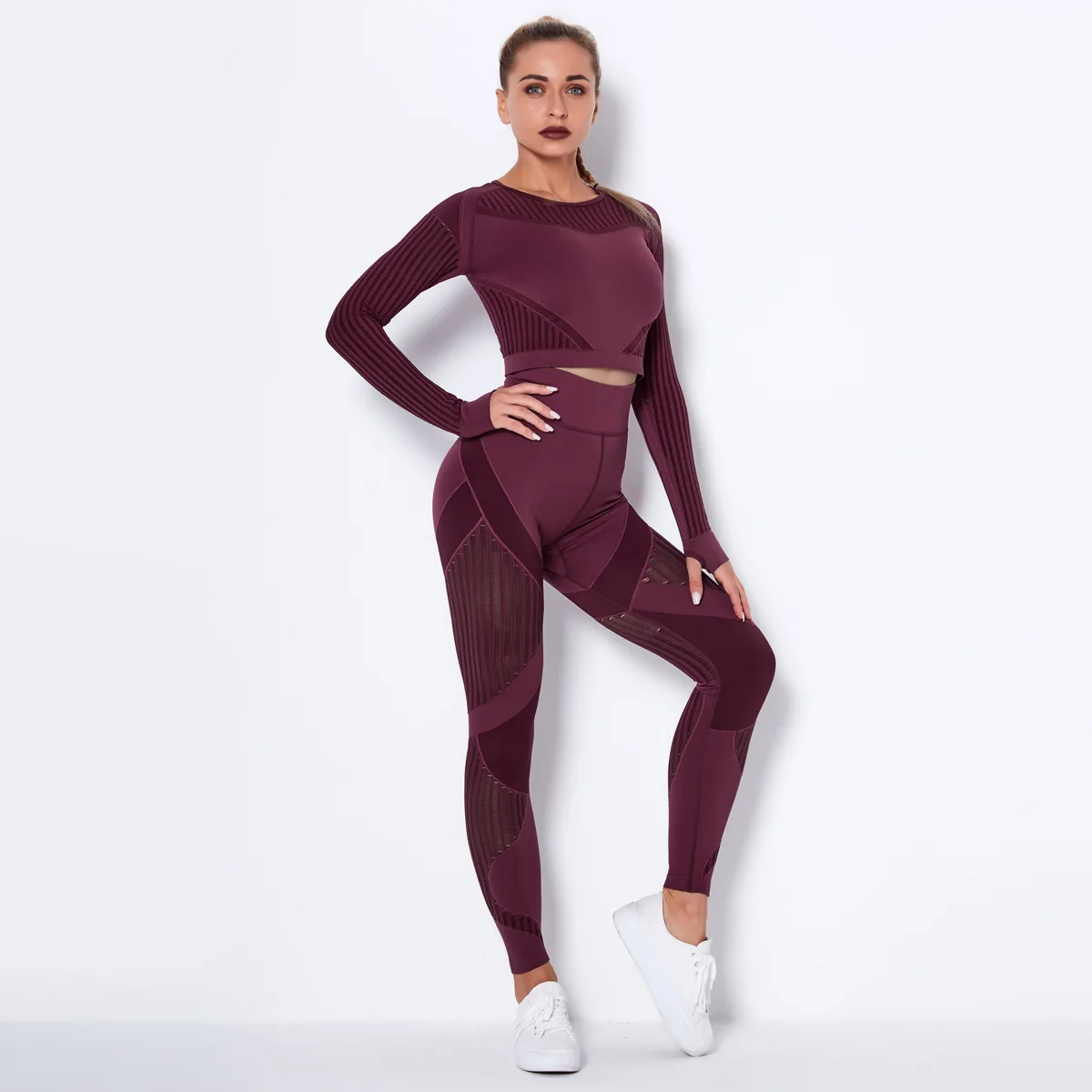 Women's Yoga Long Sleeve Suit Yoga Pants Seamless Cutout Sports Fitness Running