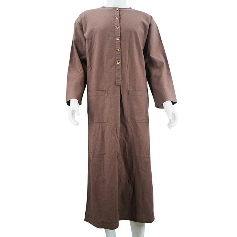 Dubai's New Men's Linen Abaya Southeast Asian Muslim Style Long Sleeve Loose Stand Collar Door Tube Robe Middle Eastern Ethnic details