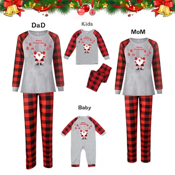 Custom Long Sleeve Cotton Santa Claus Pattern Baby Adult Family Matching Christmas Sleepwear