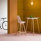 Modern Fashion Hotel Bar Wood High Legs Chair Plastic Seat With Soft Cushion Bar Chair