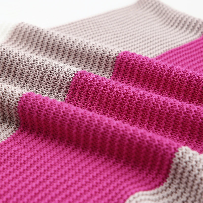 Dear-Lover Wholesale Fast Shipping Rose Contrast Stripe Half Sleeve Women Knitted Sweaters