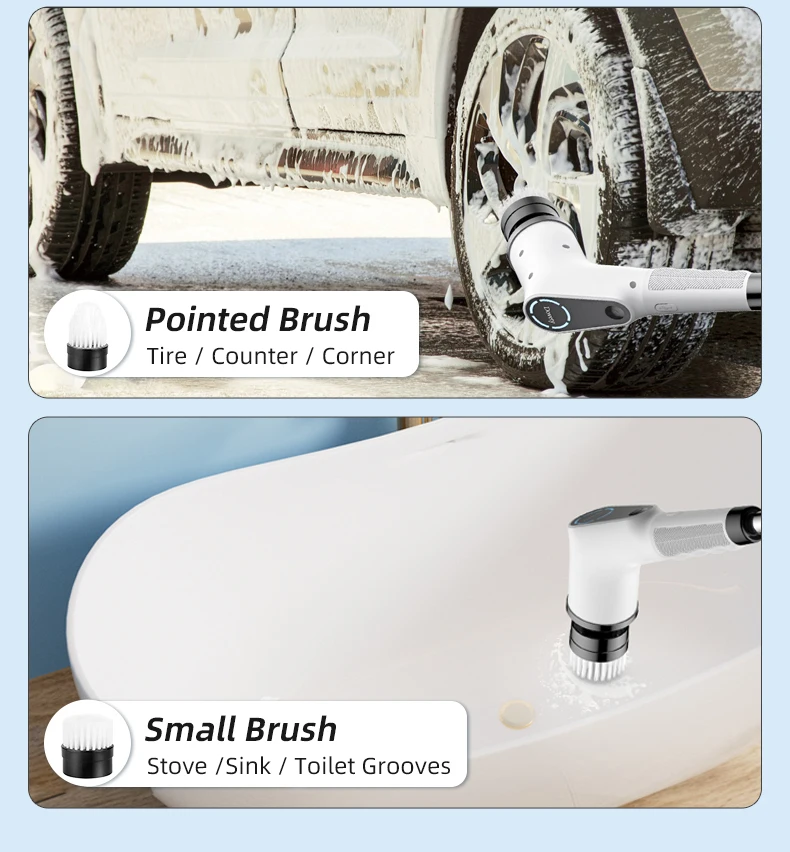 AuSilver Electric Cordless ABS Scrubber Long-Handle Household Kitchen Plastic Floor Cleaning Brush Cleaning Tools