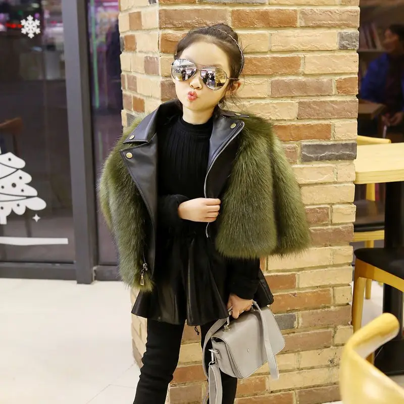 High quality kids clothing winter boutique little girls warm children's fur coat leather outwear kids African winter clothes