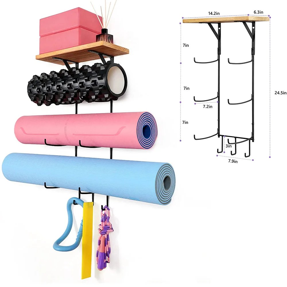 Yoga Mat Wall Rack Wall Storage Mount Wall Holder Storage Shelf for Foam Rollers 