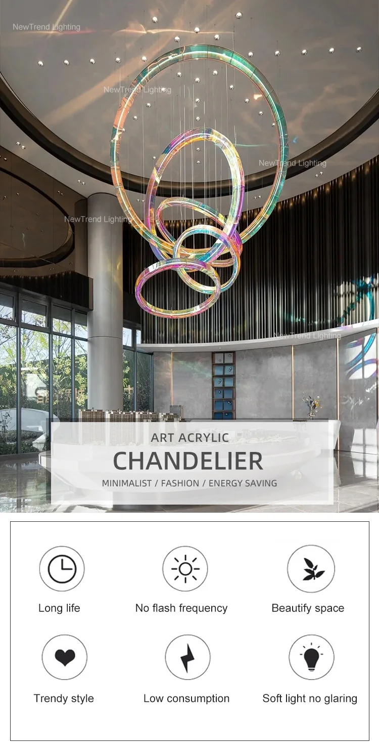 CPL-317 Modern Indoor Decoration Hanging Lighting Villa Hall Hotel Lobby Mall Acrylic Ring LED Chandelier Light manufacture