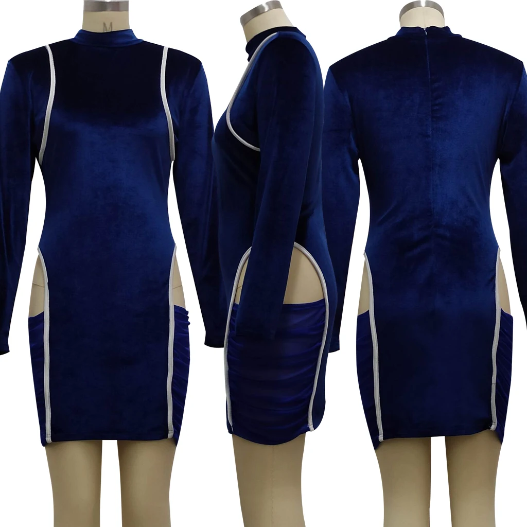 2021性感女士拼装优雅铅笔紧身衣性爱派对长袖女士俱乐部连衣裙