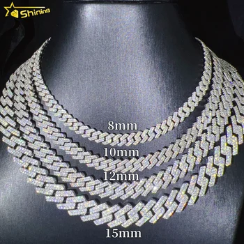 Iced out vvs moissanite 2 rows miami gold cuban chain necklace 925 sterling silver diamond moissanite cuban link chain