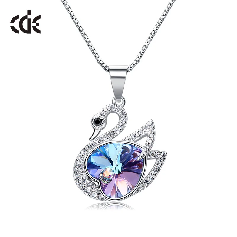 CDE YP1053 Fine Jewelry 925 Sterling Silver Necklace With Swan Charms Austrian Crystal Rhodium Plated Pendant Swan Necklace