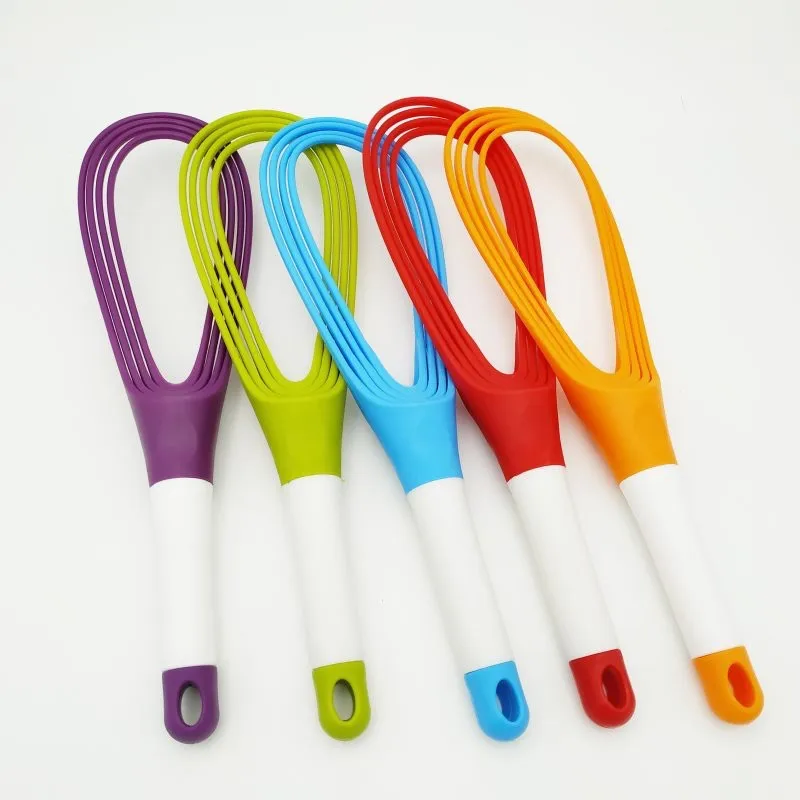 Flat and Balloon Collapsible Twist Whisk Egg Beater Silicone Rotating Silicone Whisks for Cooking