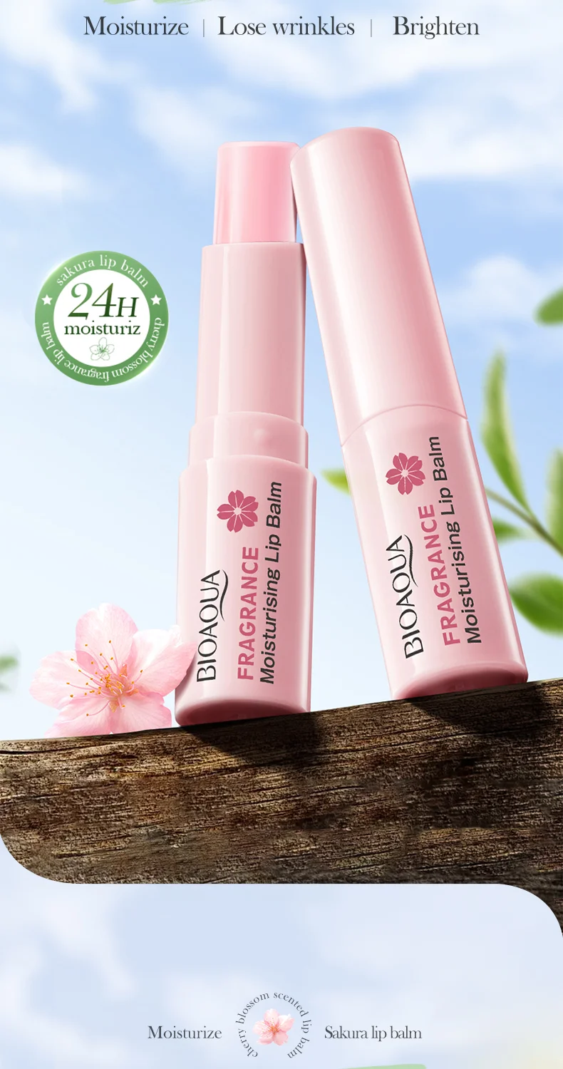 product hot selling oem bioaqua organic cherry blossom scented lip balm wholesale vitamin c moisturizing nourish cute lip balm stick-3