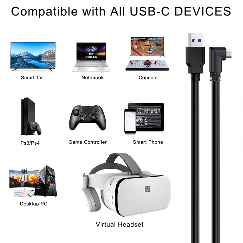 5 meter USB type c VR cable for oculus quest 2 link usb3.0 c to c VR cable