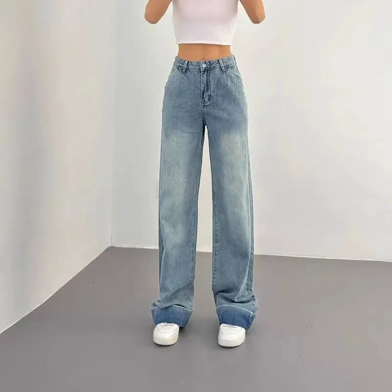 Women Patchwork Jeans High Waisted Straight Leg Stretch Denim Pants Girls Fashion Color Block Patch Jeans