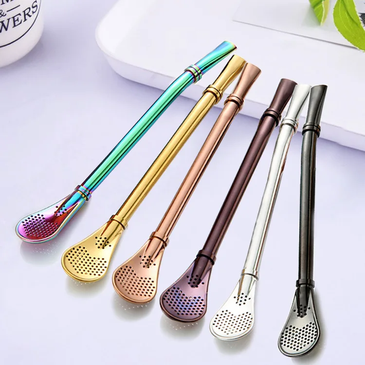 USSE New Arrivals Stainless Steel suction strainer, metal spoon straw for Creative and employed spoon stir drinks milk