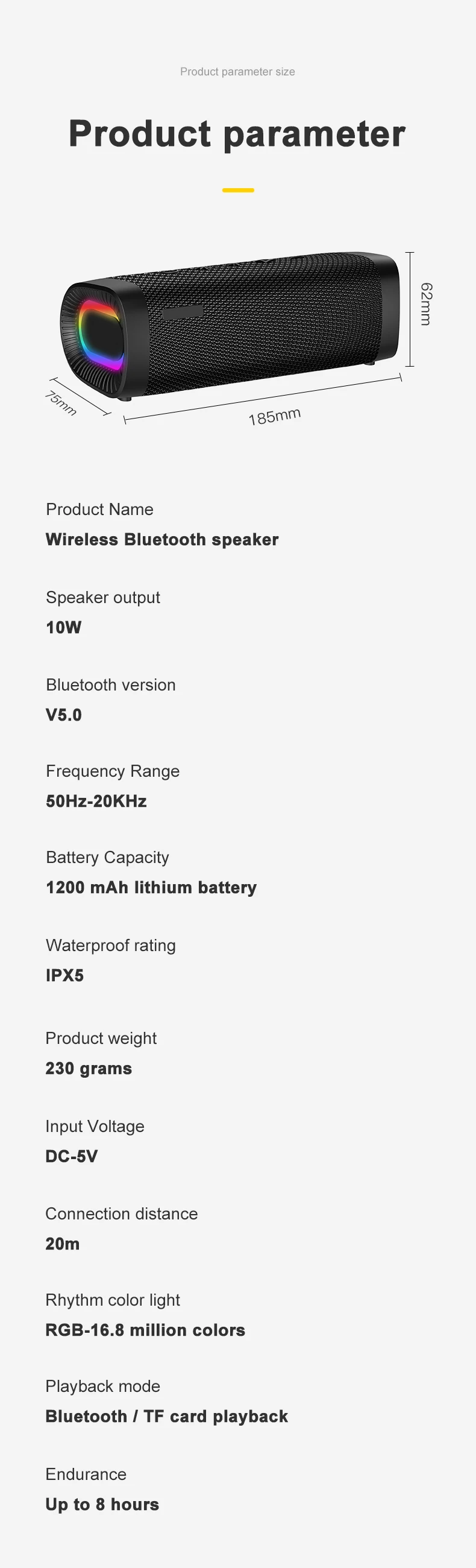 Factory customized Portable Wireless Bluetooth Speaker super bass sports outdoor RGB wireless speaker