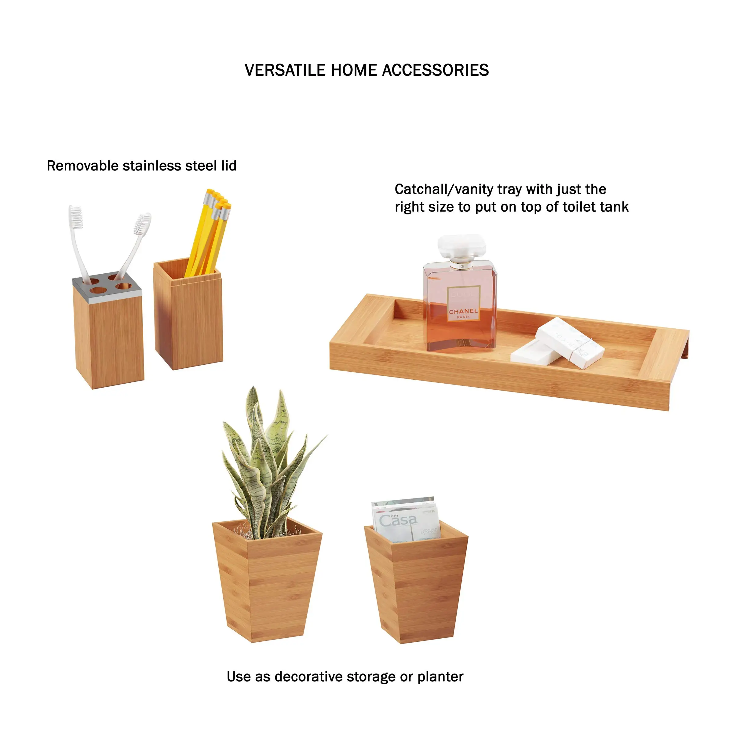 product zc custom 5 piece bathroom decoration set bamboo vanity accessories soap dish soap dispenser toothbrush holder-5
