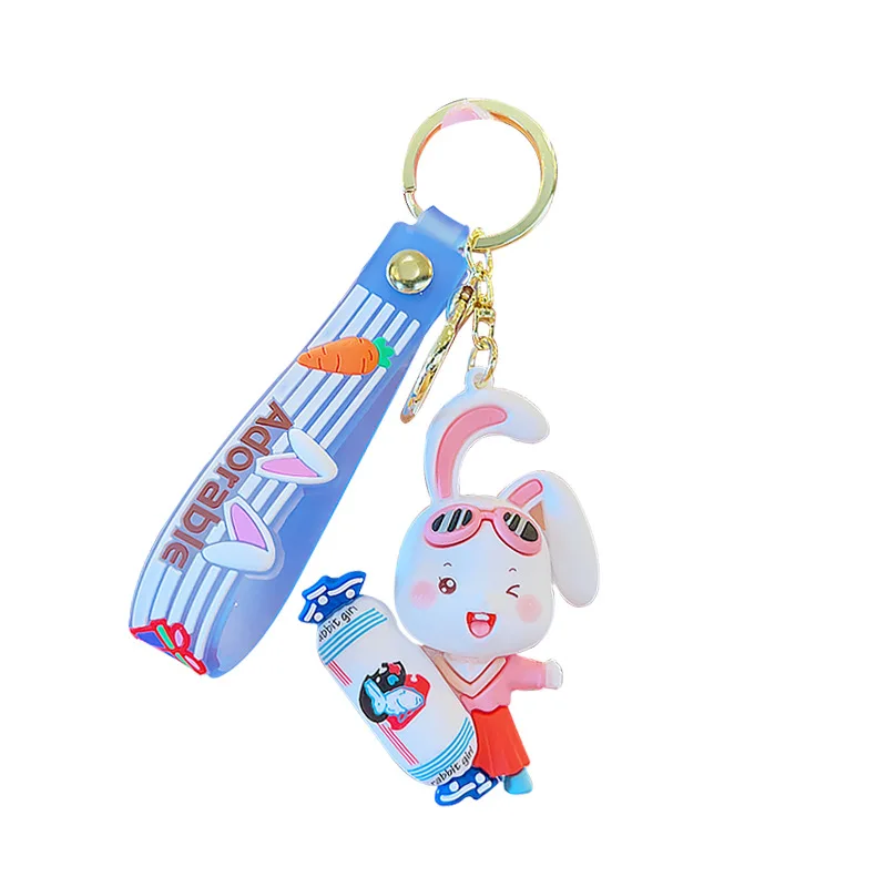 Fashion 4 Colors Custom 3D Lovely Cartoon Anime Rabbit Small Gift Rubber Keychain