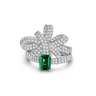 Diamond Ring New Green Diamond White Sapphire Bow Jewelry Ring For Women Sterling Silver