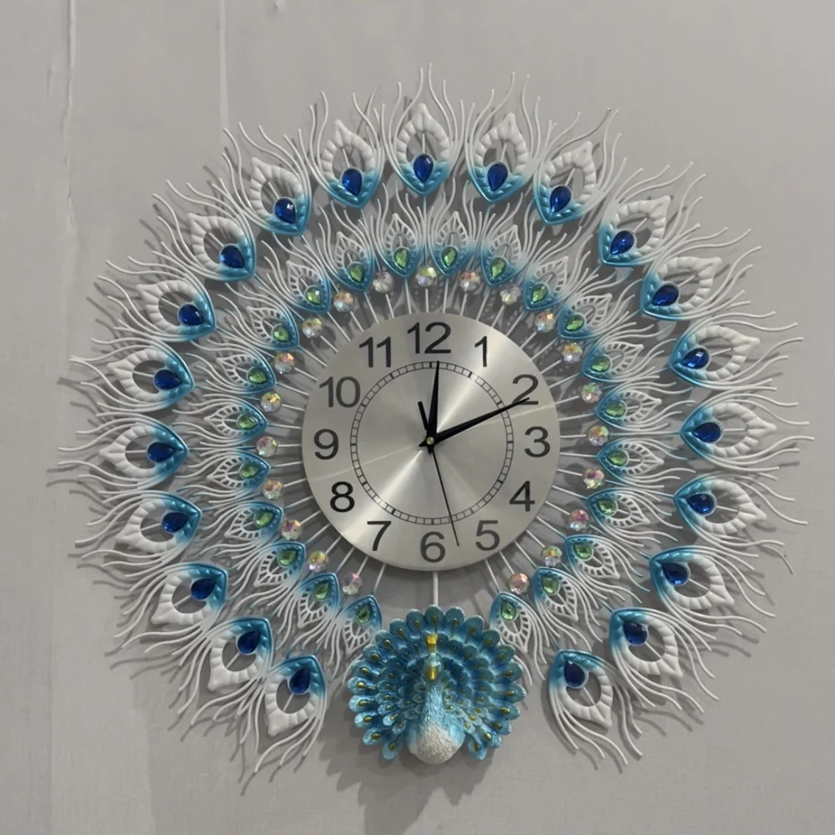 Hulee Iron Art Deco Metal Decor Quartz Peacock Wall Clocks High Quality