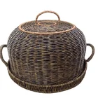 Wholesale plastic rattan basket table basket with cover