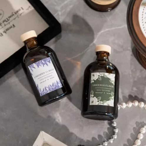 product new design illustration style high end brown glass bottle reed diffuser with black fiber rattan sticks for home-2