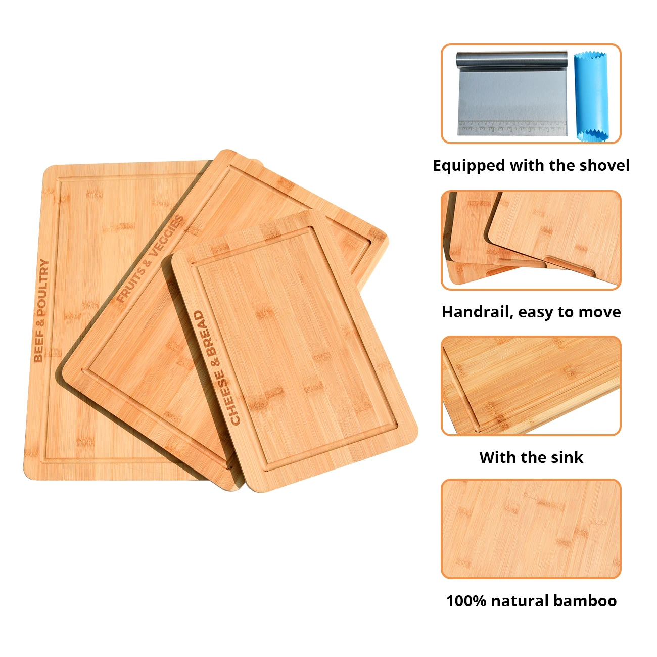 Youlike Premium Set Of 3 Bamboo Butcher Chopping Board Sterilized With Hand And Groove For Kitchen & Restaurant