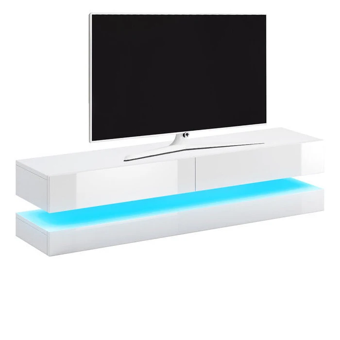 Luxury living room furniture hanging floating standing mdf tv cabinet with led blue light tv stand