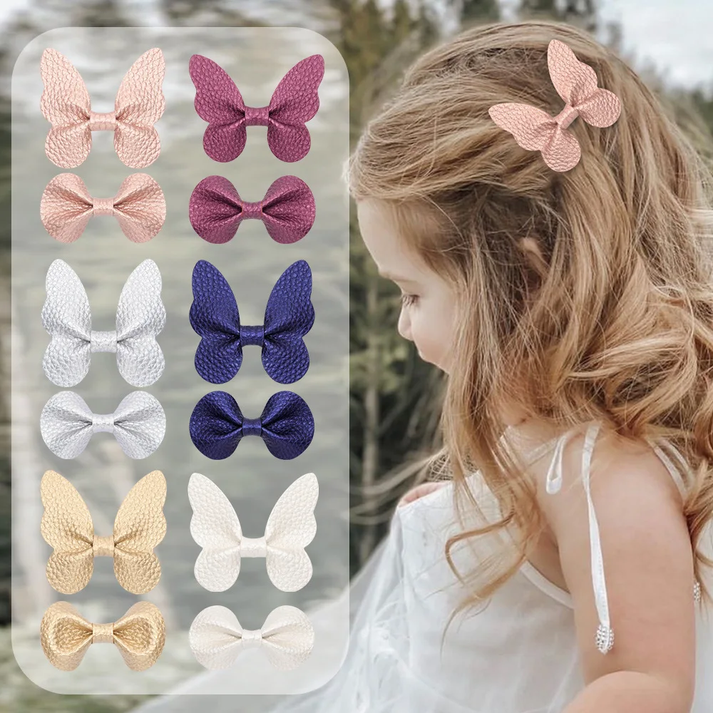 Filles Handmade 4 Baby/Toddler S Rose & Bleu Glitter hair bow Clips 