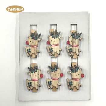 YACHEN Wooden Clothes Pins Christmas Elk Small Wooden Chip Clips Christmas Bag Clips Clothes pin for Hanging Clothing Photos