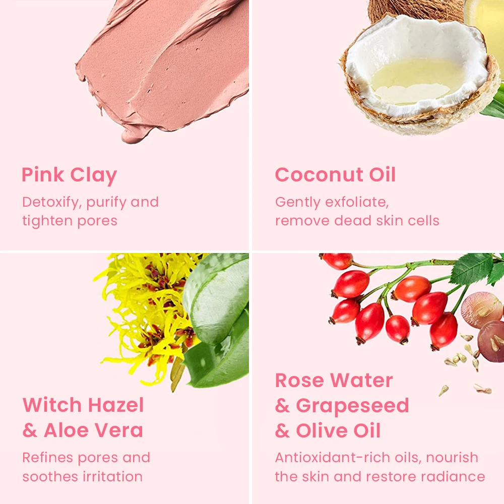 Private Label Korean Natural Organic Skin Care Face Wash Mud Mask Brightening Exfoliating Cleansing Pink Clay Mask