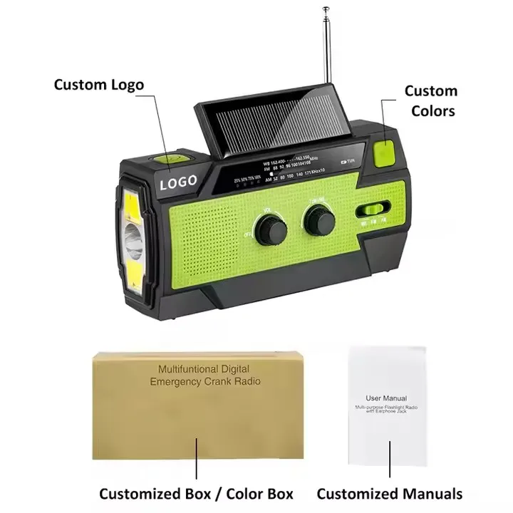 Multifunctional 4000MAH Solar Panel Powered Battery Light Hand Crank Emergency Weather Radio Internet Radio Function Flashlight