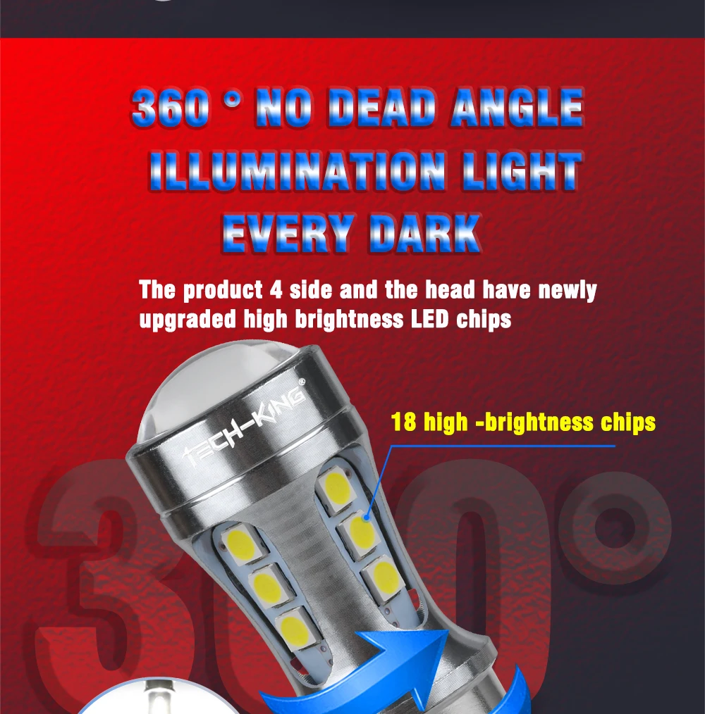 TECH KING Super Bright Canbus 12V 5W 3030 18SMD W21/5W 1157 7440 Car Led decode reverse lights Read turn signal brake bulb