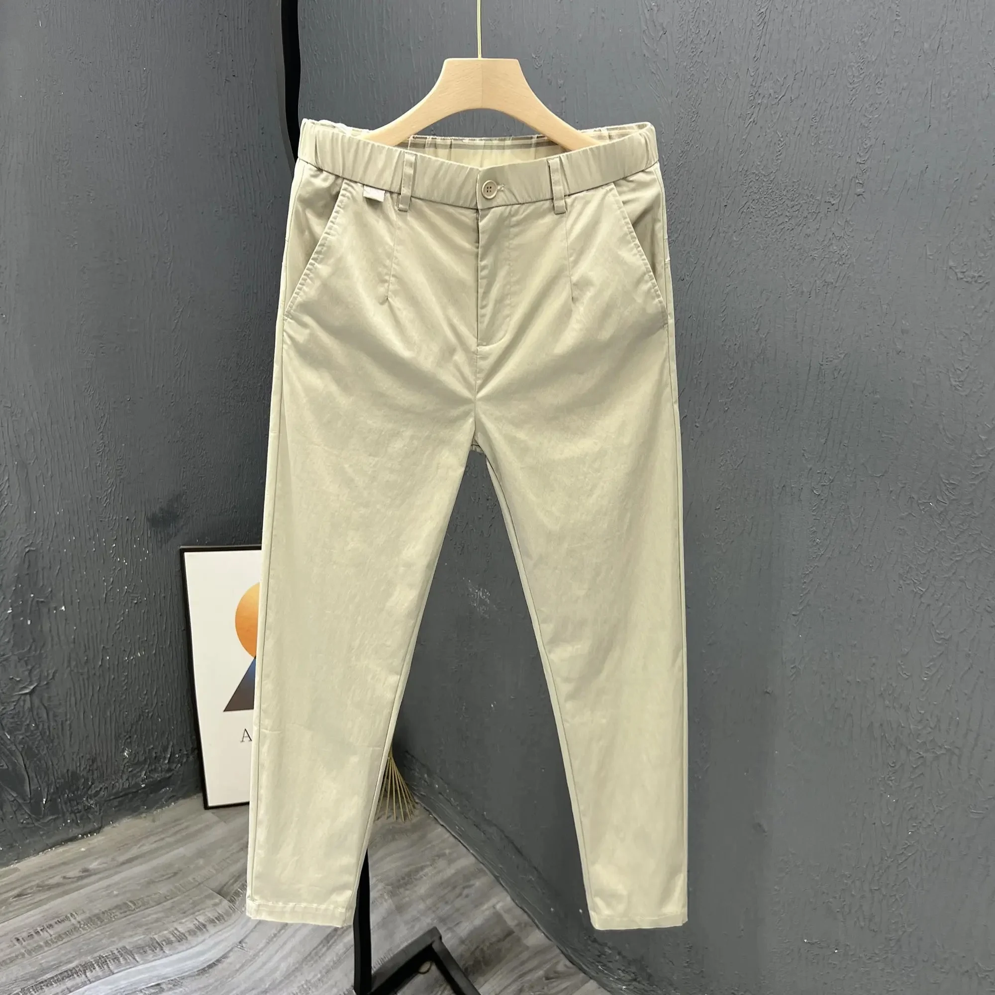 Casual suit pants for men's summer high waisted straight leg pants slim business casual pants for men