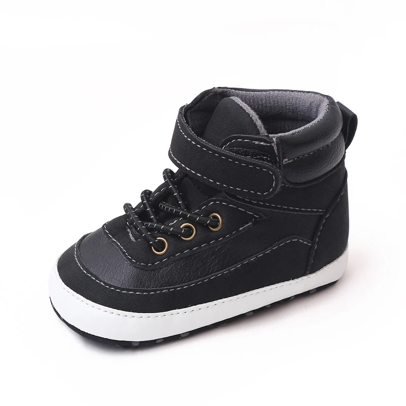 High Top Dark PU Surface Warm Boy Baby Autumn and Winter Thermal Walking Shoes details