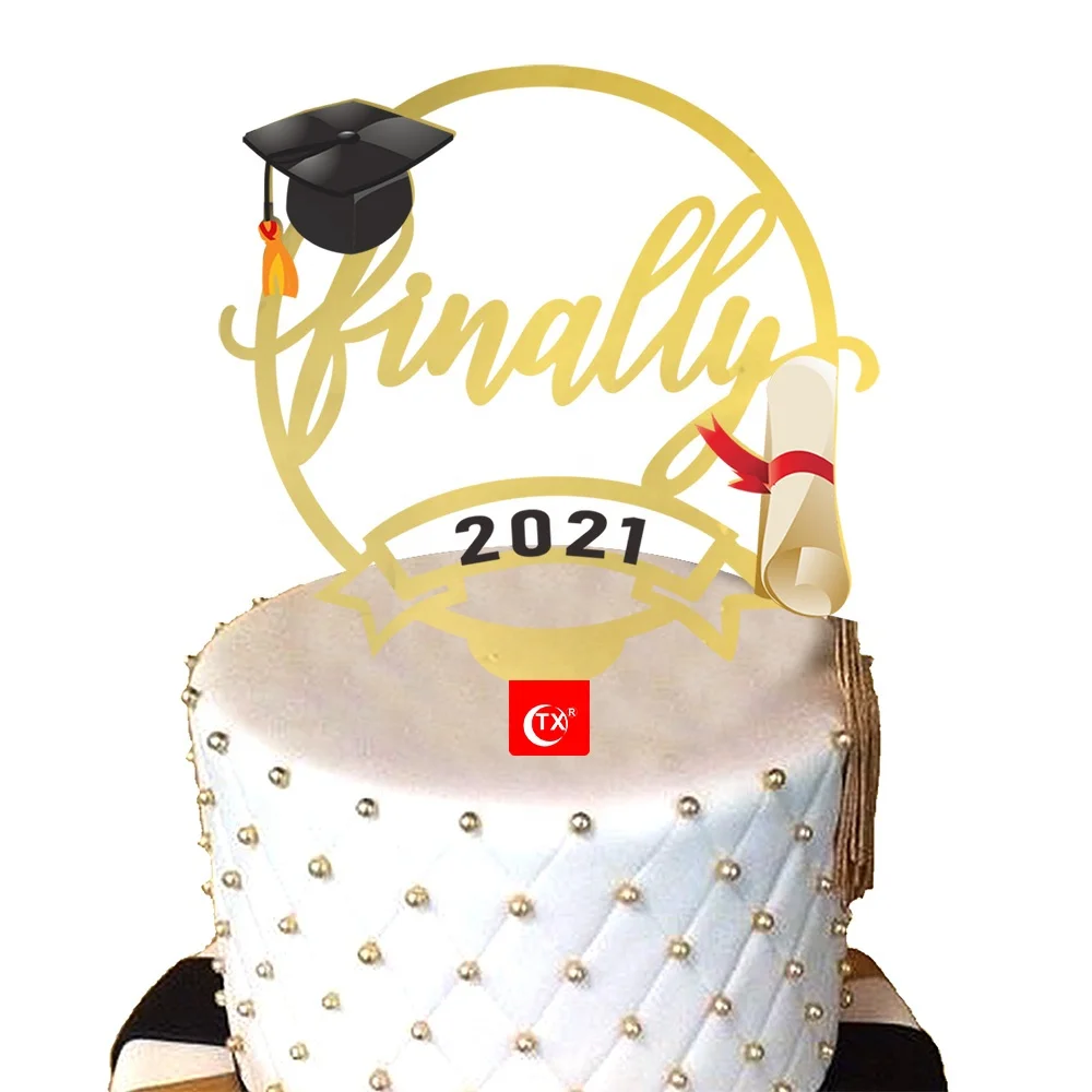 Congrats Grad Cake Topper for Class of 2021 Graduation Party Decorations,Funny Golden