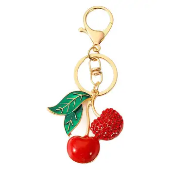 Wholesale Bulk Fruit Crystal Keychain Women Bag Charms Keyring Rhinestone Cherry Keychain