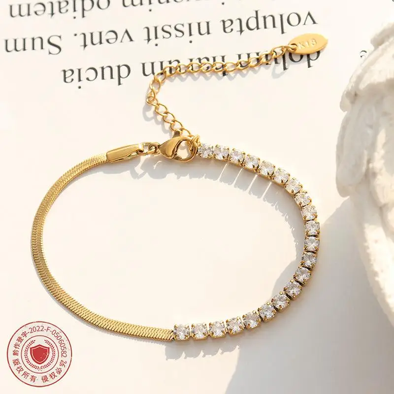 Inlaid Zircon Design Titanium Steel Bracelet Necklace Accessories Bracelet Women Jewelry