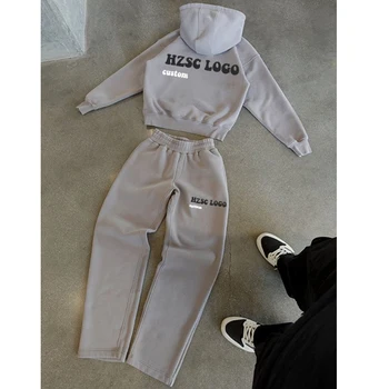 Man Custom Baggy Tracksuit Sweatsuit Blank 100% Premium Cotton Pullover Boxy Hoodies And Sweatpants Sets For Men