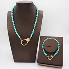 Turquoise Fashion Women Jewelry Necklace Green Natural Stone Round Beads Turquoise Necklace