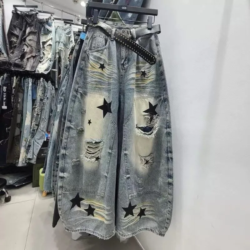 product hip ho pcustom men retro street wide leg 100 cotton eco friendly loose fit jeans distressed wash ripped whiskering patchwork-6