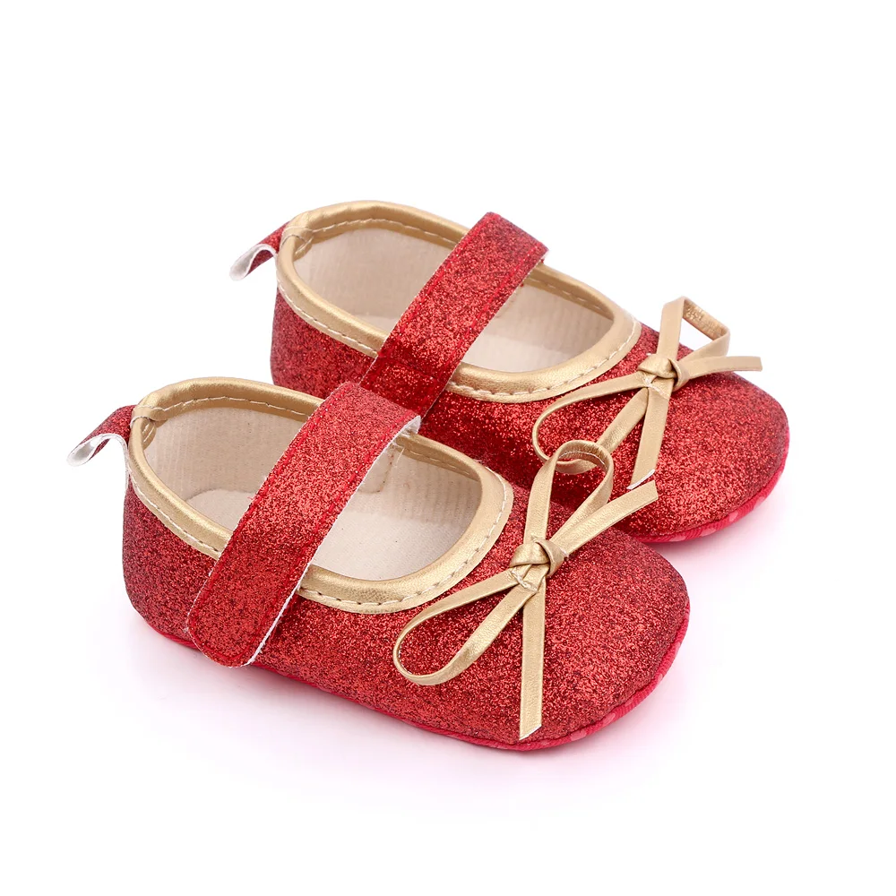 Spring and Autumn Baby Girls Sparkle Solid Color Glitter pink Bow Princess Toddler Shoes manufacture