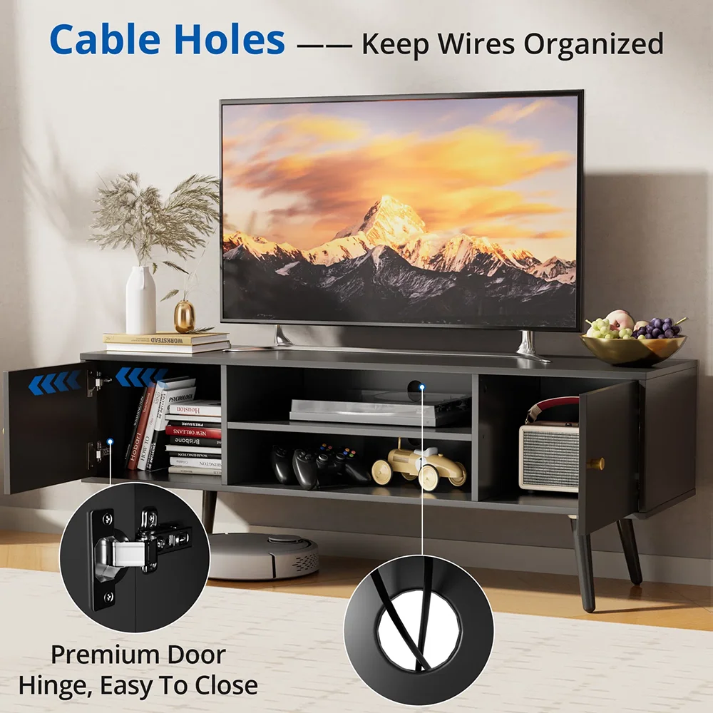 Modern TV Stand Wooden Storage Credenza for 53.1\" TVs for Home & Hotel Living Room Furniture details
