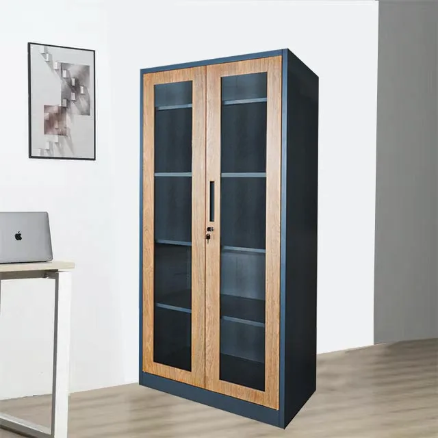 Modern Office Metal Tall Garage Storage Cabinet 2 Doors Steel Filing Cupboard Knock-Down Adjustable Shelves Locking Features