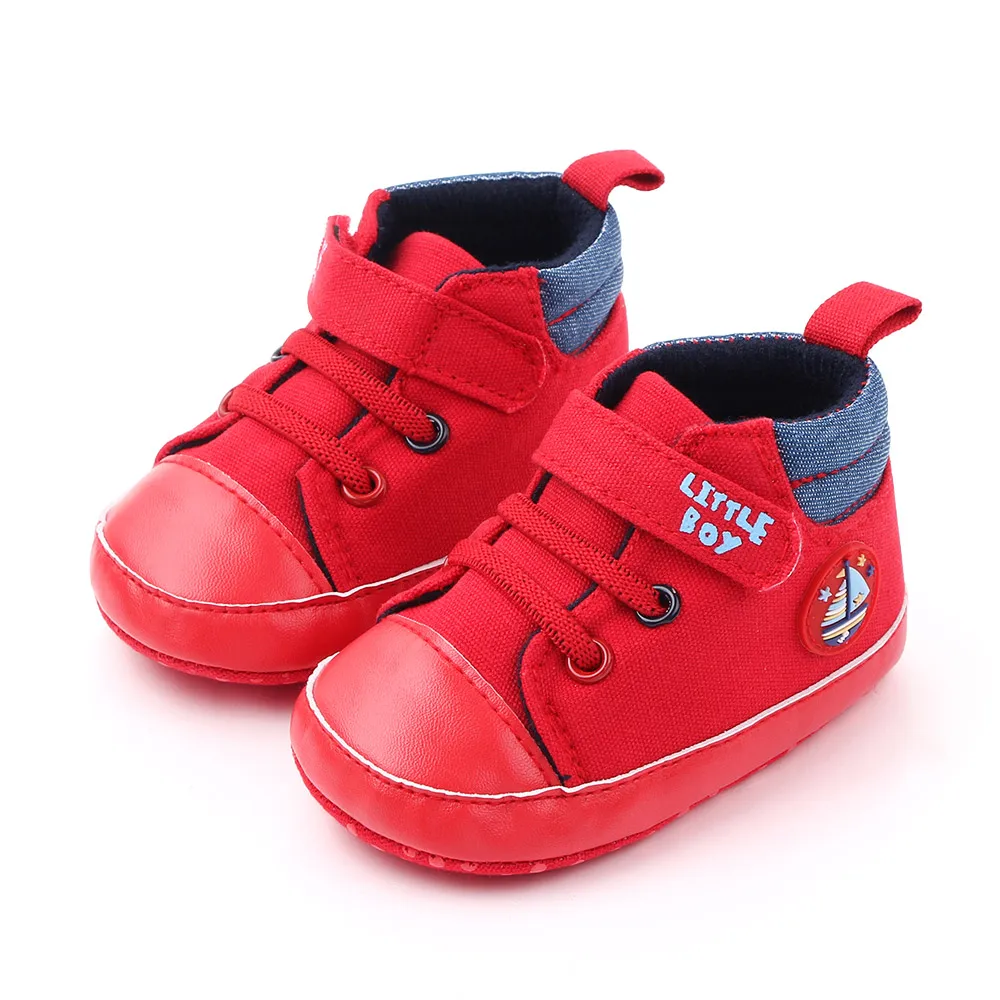 Cartoon Retro High Top Fashion Trend Alphabet Decorated Baby Canvas Toddler Shoes manufacture