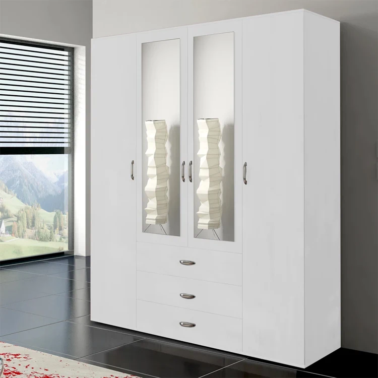 2023 high quality custom mirrored 4 door bedroom portable wardrobe pictures with drawers